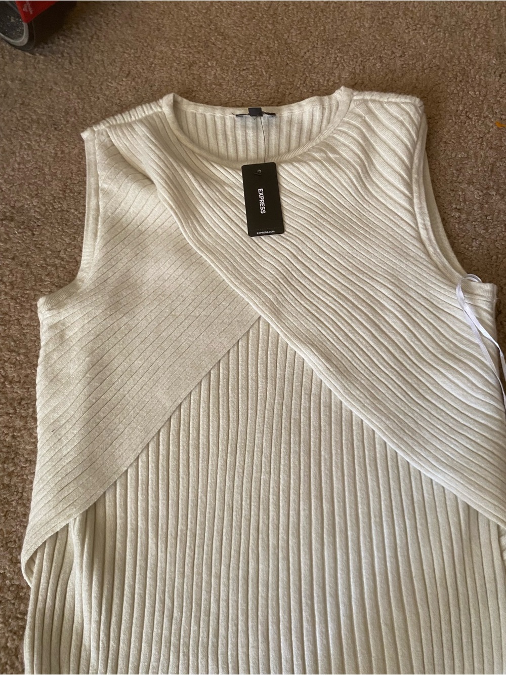 Express Cream Ribbed Crossover Sleeveless Midi Sweater Dress M NWT - Picture 2 of 6